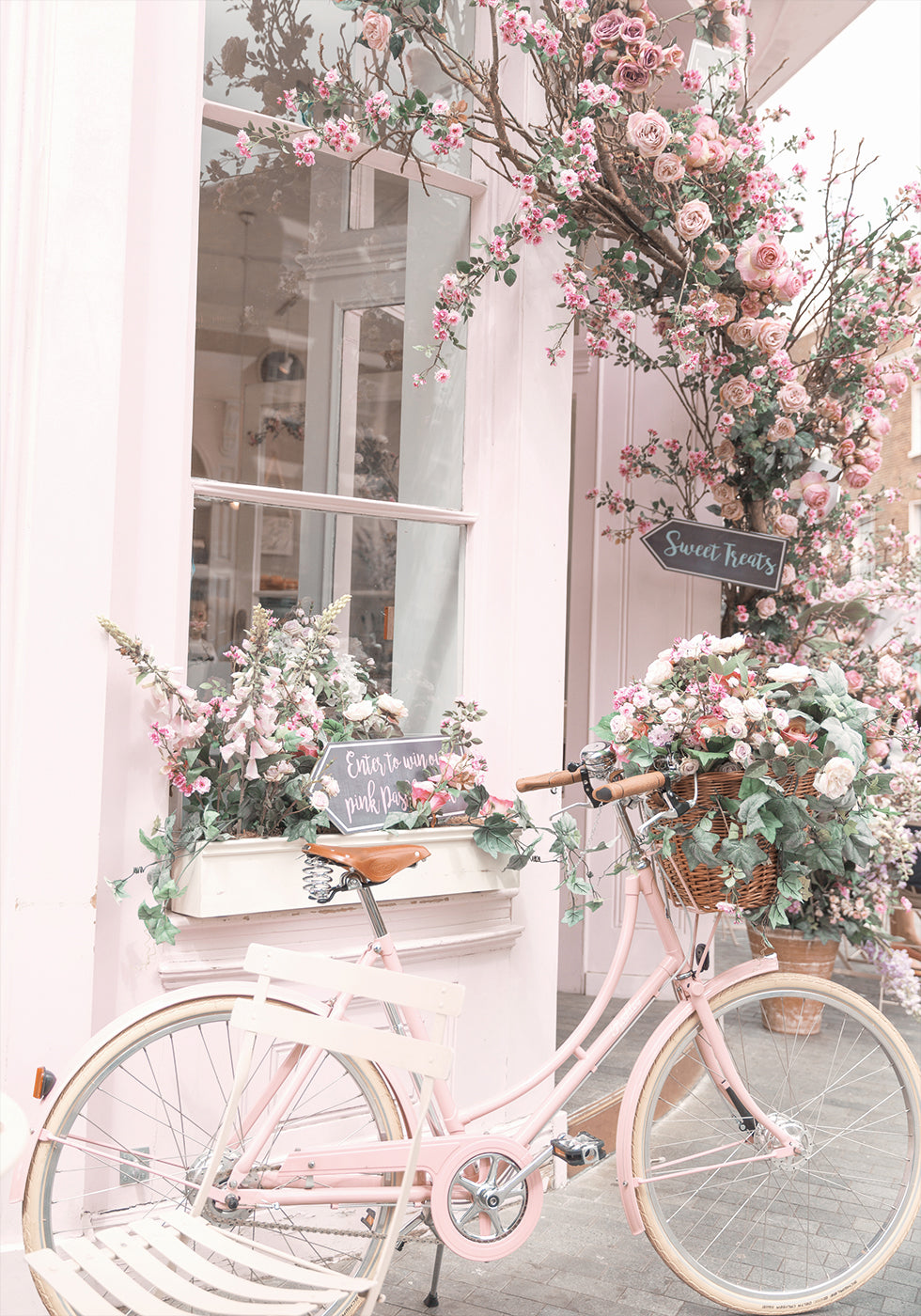 Pink Bicycle with Flowers Poster