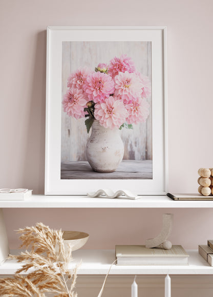 Pink Dahlias in Rustic Vase Poster