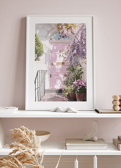 Pink Door with Flowers Poster