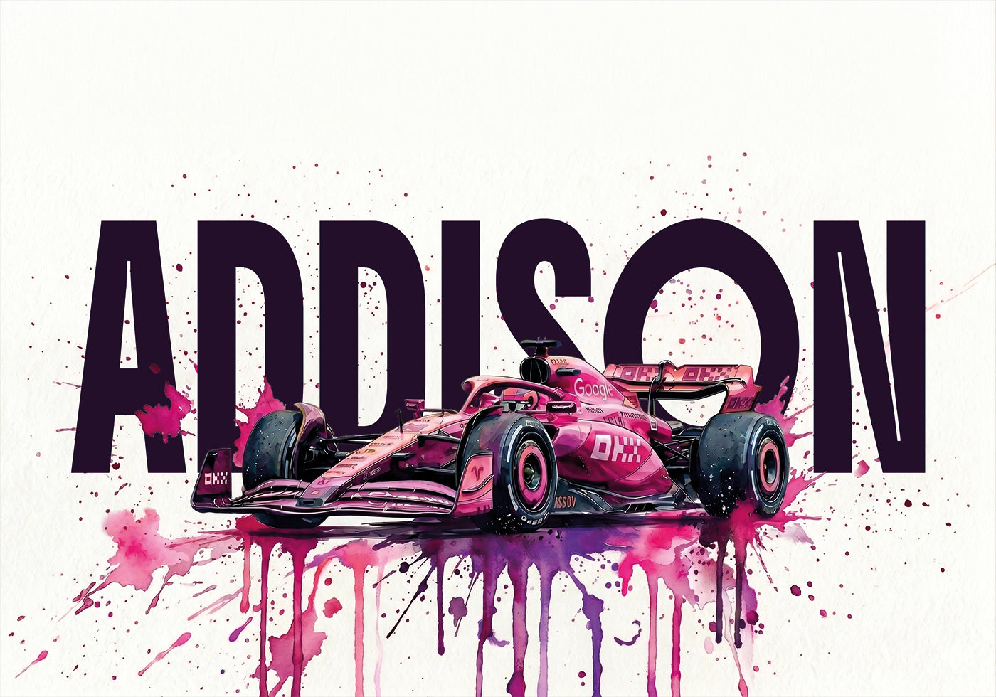 Pink Racing Car with Name Personal Poster