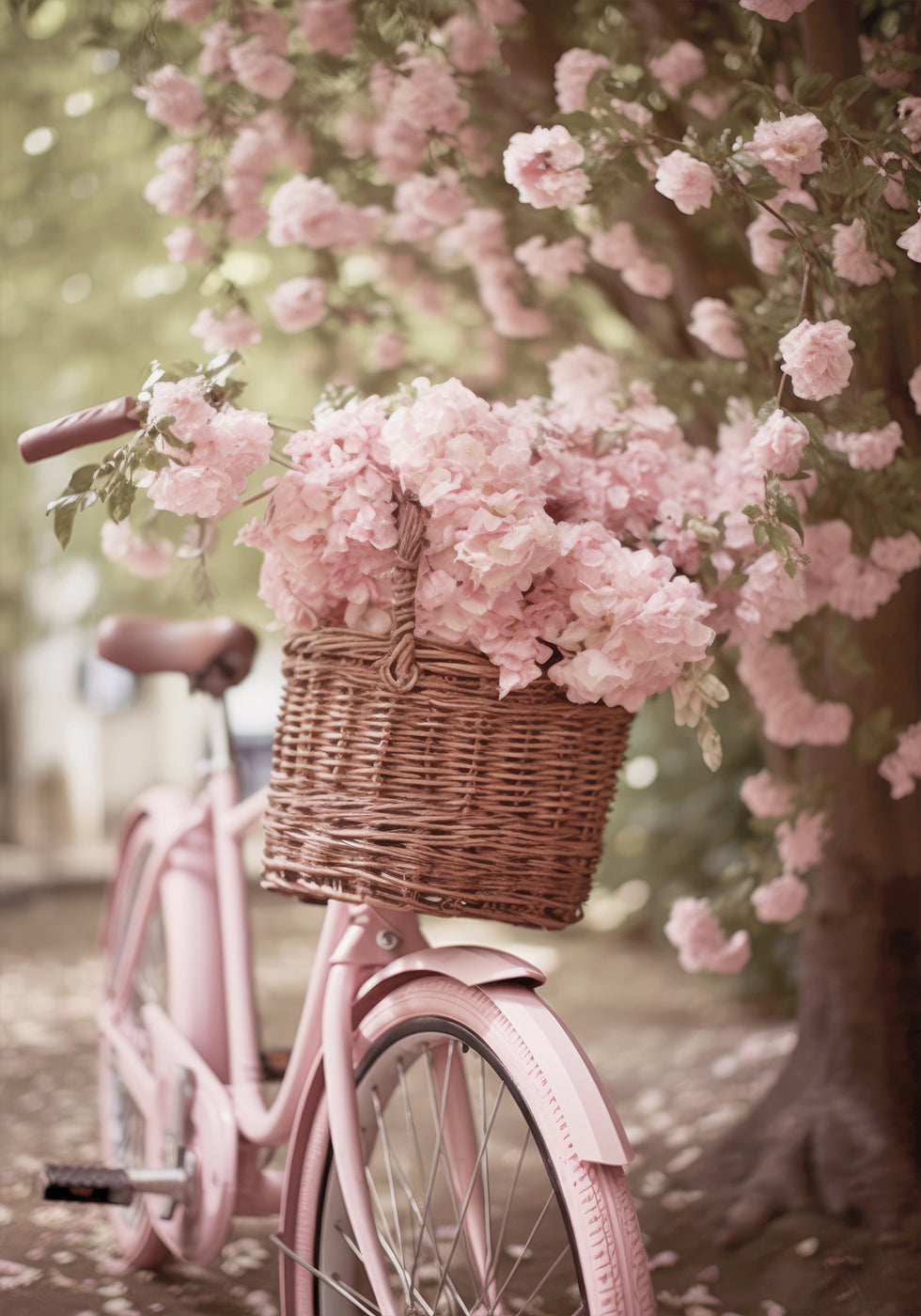Pink Bicycle and Blossoms Poster