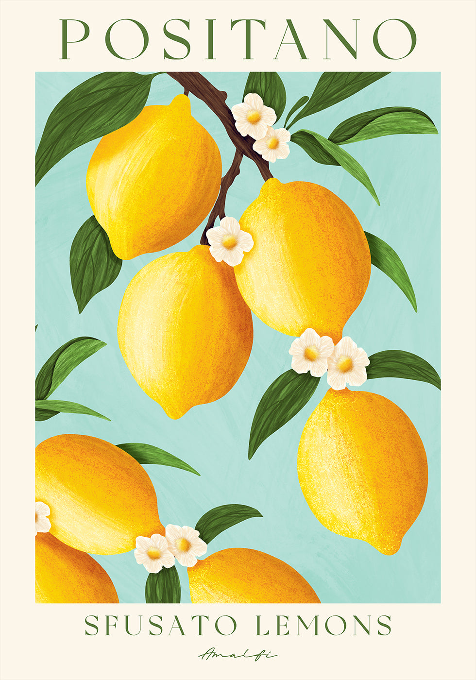 Positano Lemons, Amalfi Coast Citrus Poster