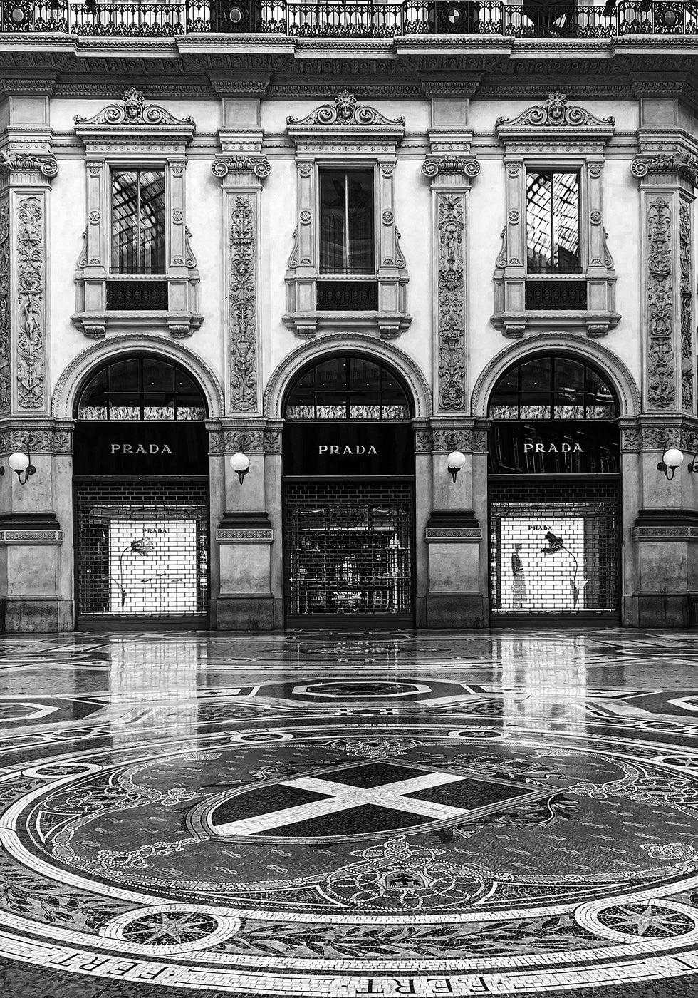 Prada Milan Façade Black & White Poster