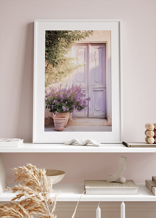 Purple Door with Flowers Poster