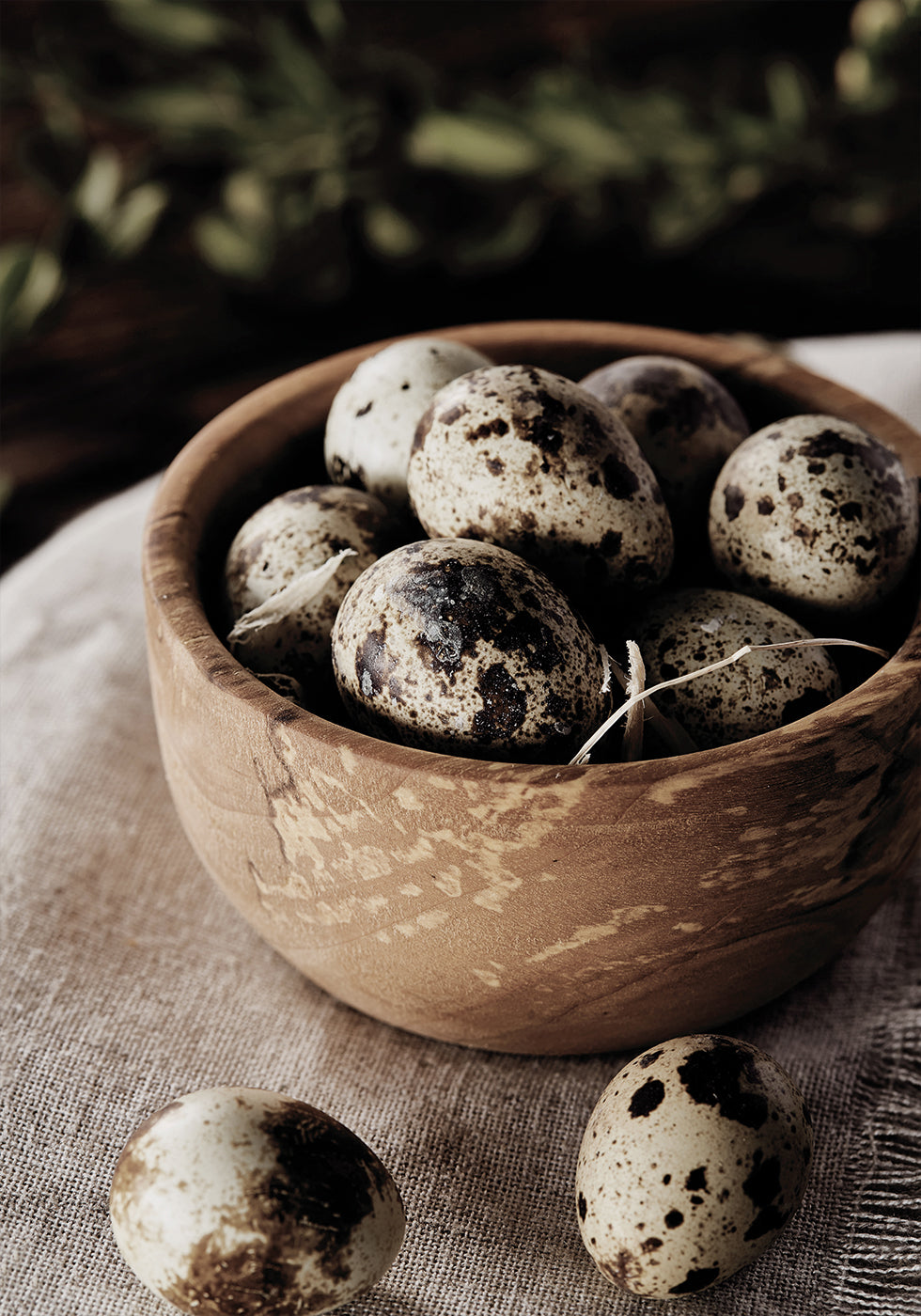 Quail Eggs in Rustic Wooden Bowl Poster