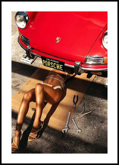 Repair Girl Porsche Poster