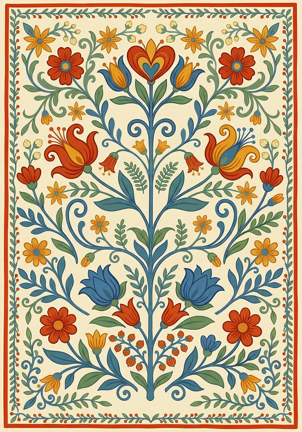 Scandinavian Folk Floral Poster