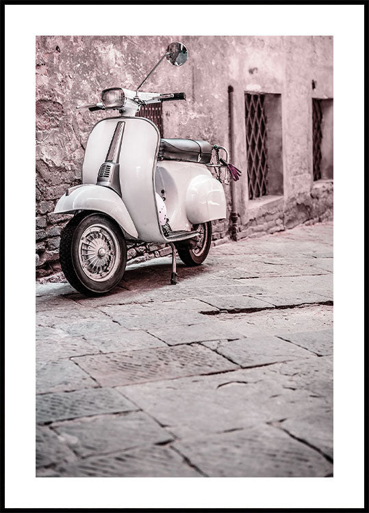 Vintage Scooter in Cobblestone Alley Poster