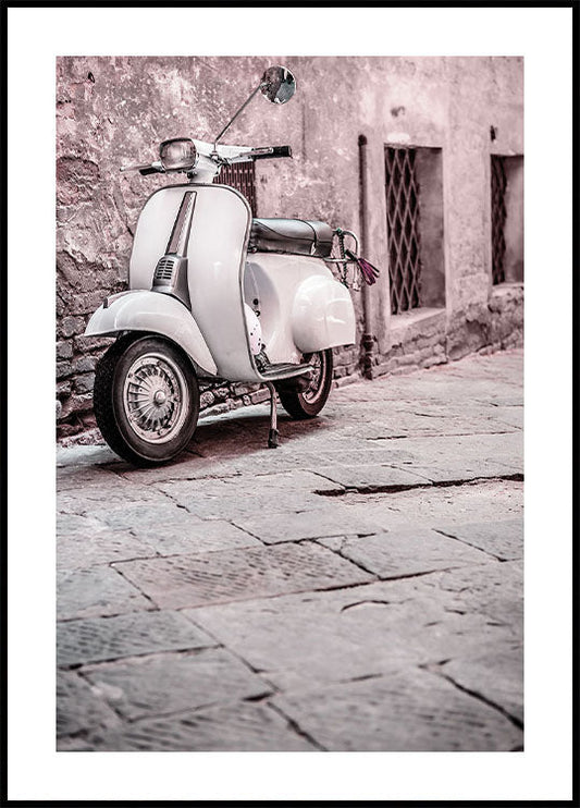 Vintage Scooter in Cobblestone Alley Poster