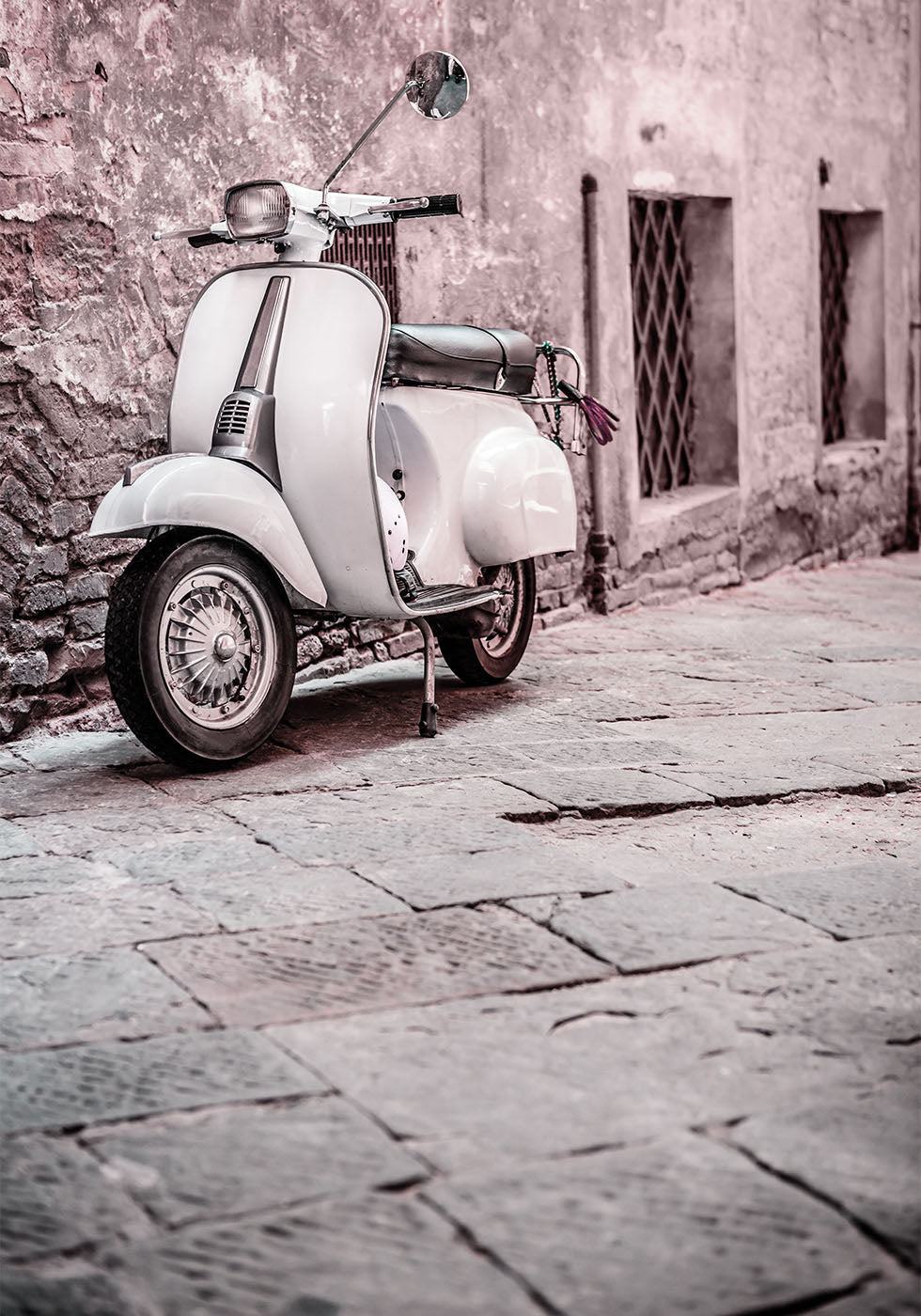 Vintage Scooter in Cobblestone Alley Poster