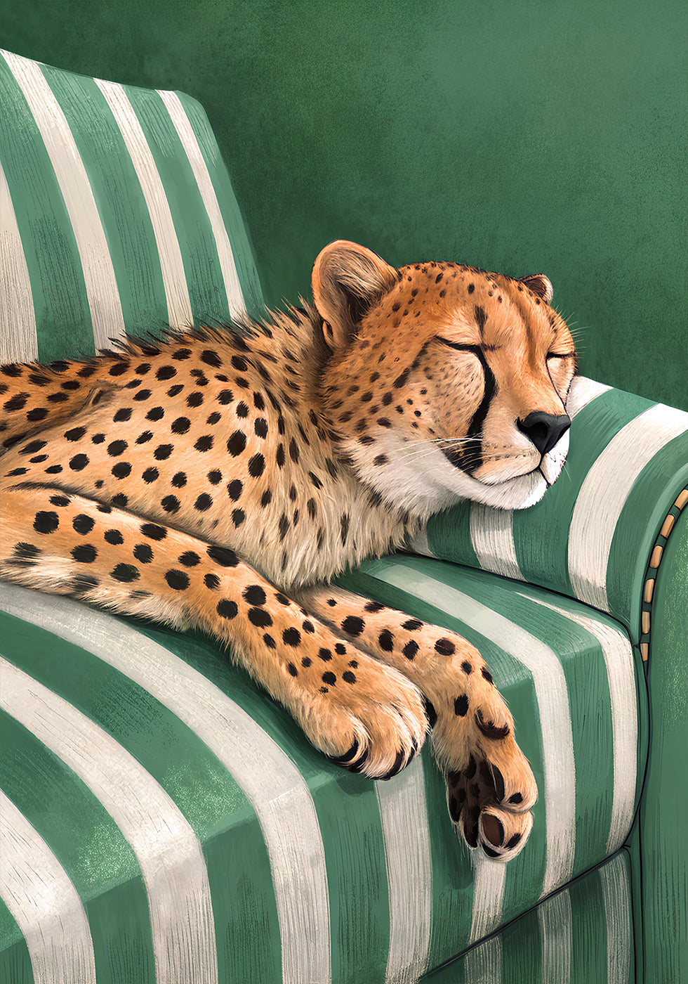 Sleepy Cheetah On A Green Chair Poster