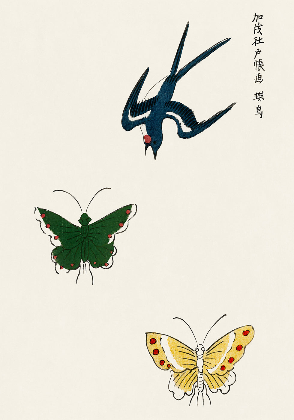 Swallow and Butterflies Print, Taguchi Tomoki Japanese Art Poster