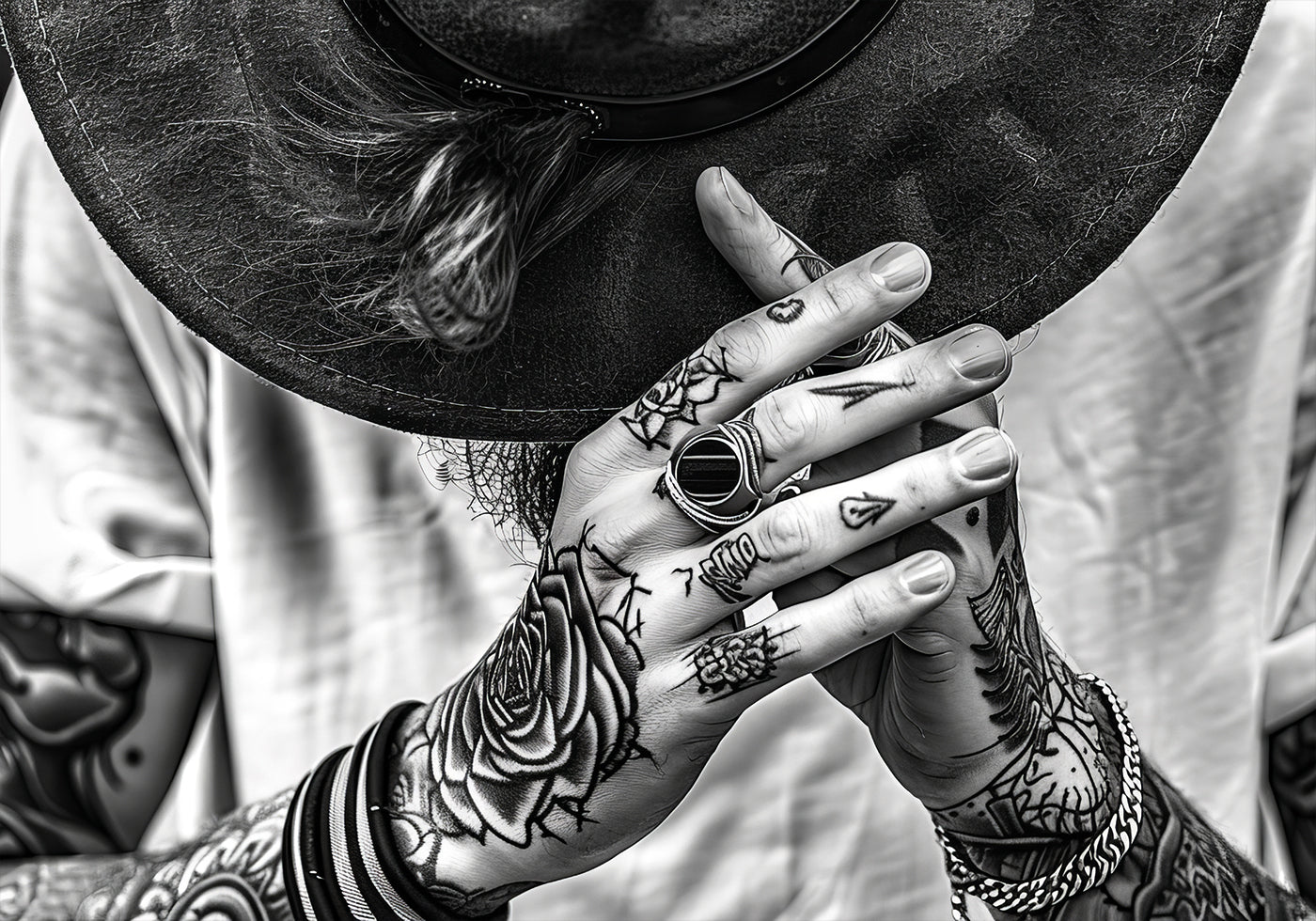 Tattooed Hands and Hat Poster