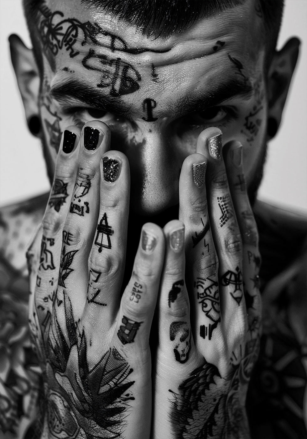 Tattooed Face and Hands Poster