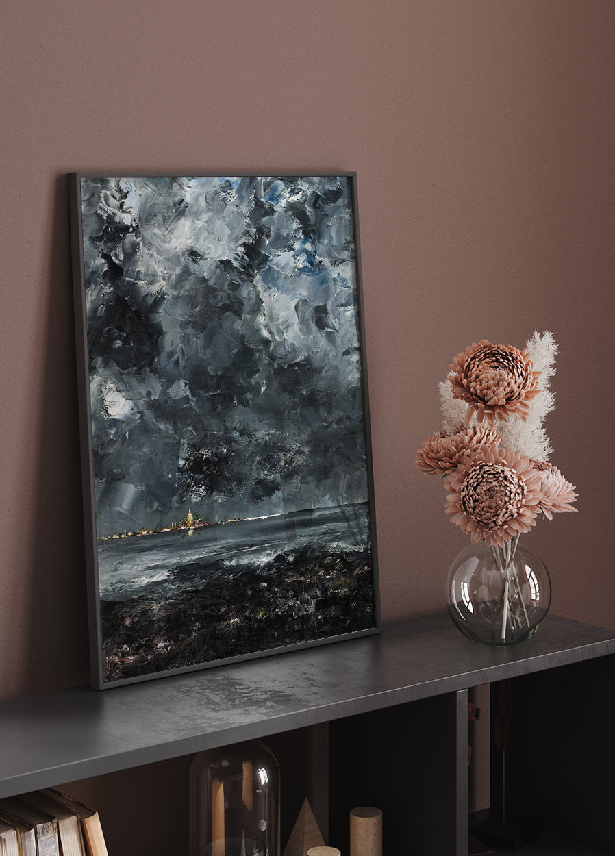 Stormy Town Landscape Poster