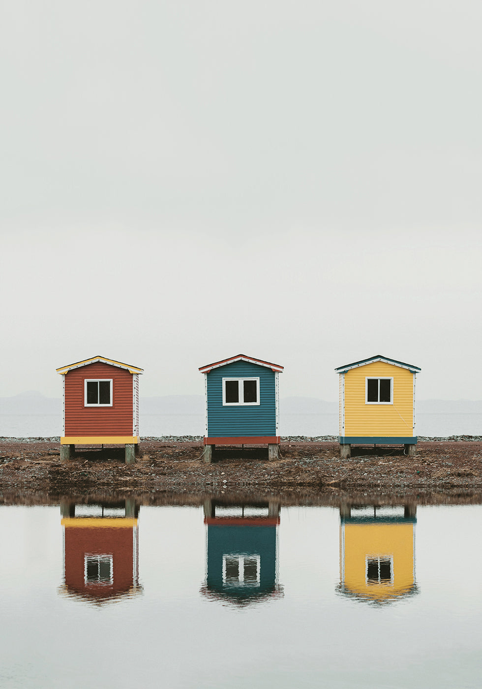 Colorful Cabins by the Water Poster