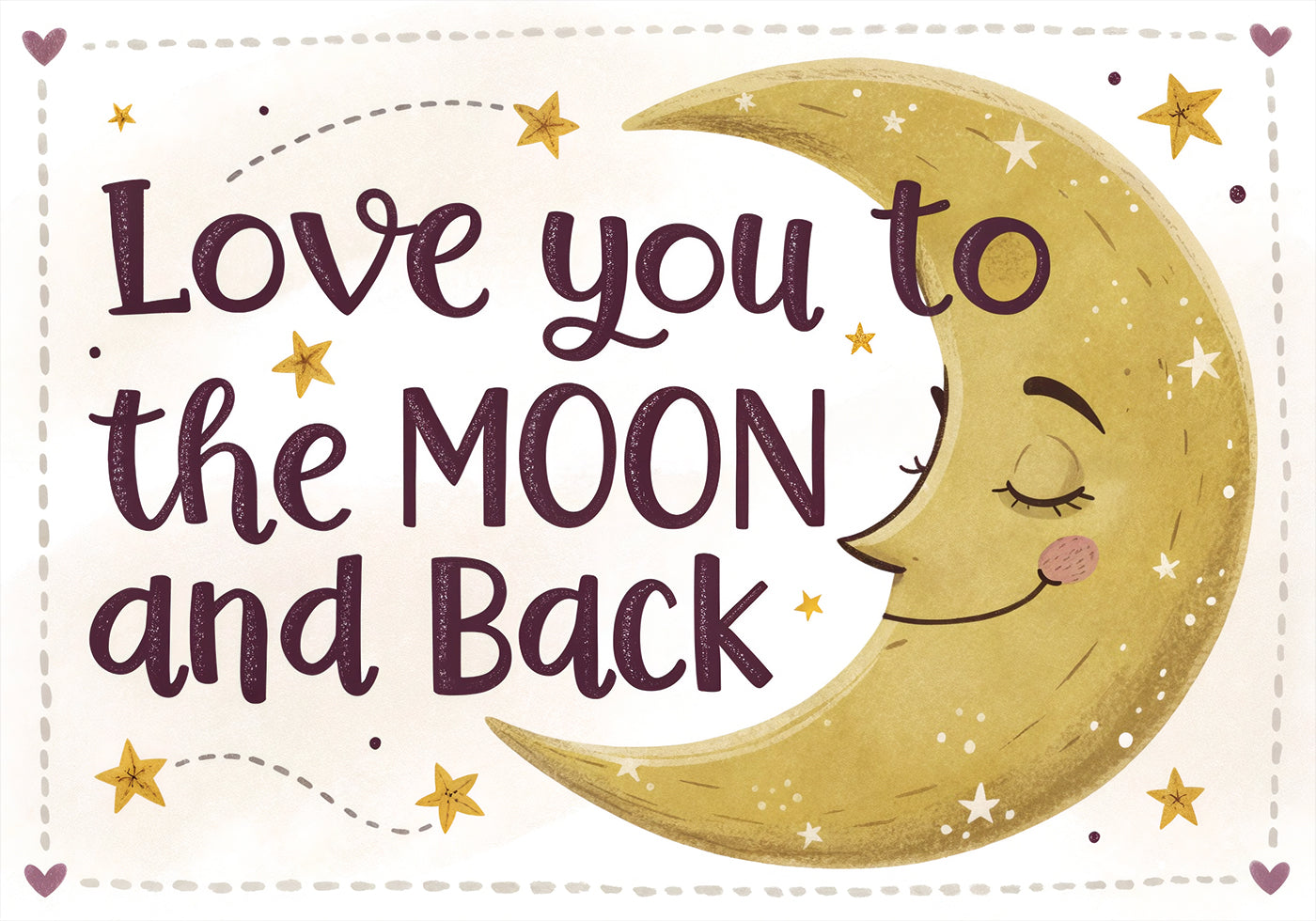 To The Moon And Back Handdrawn Print | Cute Moon Wall Art, Retro Nursery Quote, Whimsical Childrens Bedroom Decor, Fun Retro Mid Century Art Poster