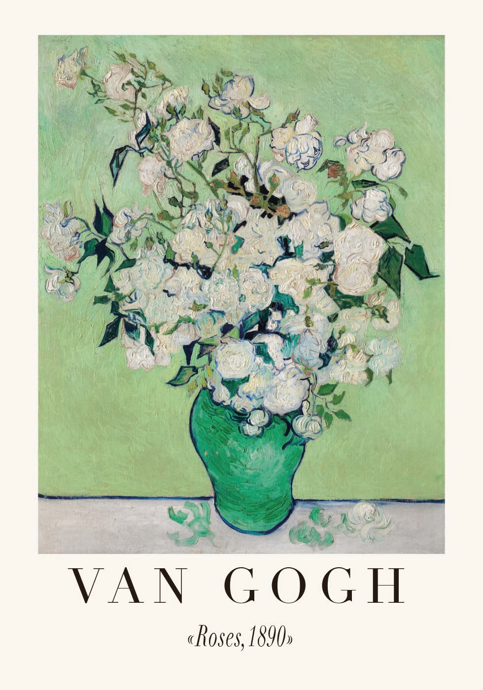 White Roses in Green Vase Poster