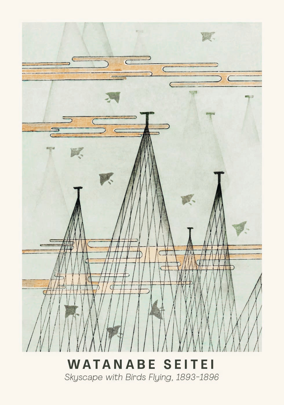 Watanabe Seitei Skyscape Japanese Bird Flying Poster