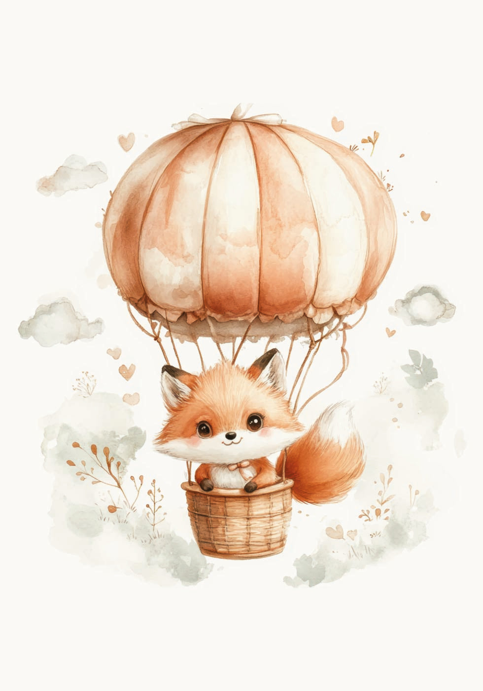 Watercolor Baby Fox on a Balloon Poster