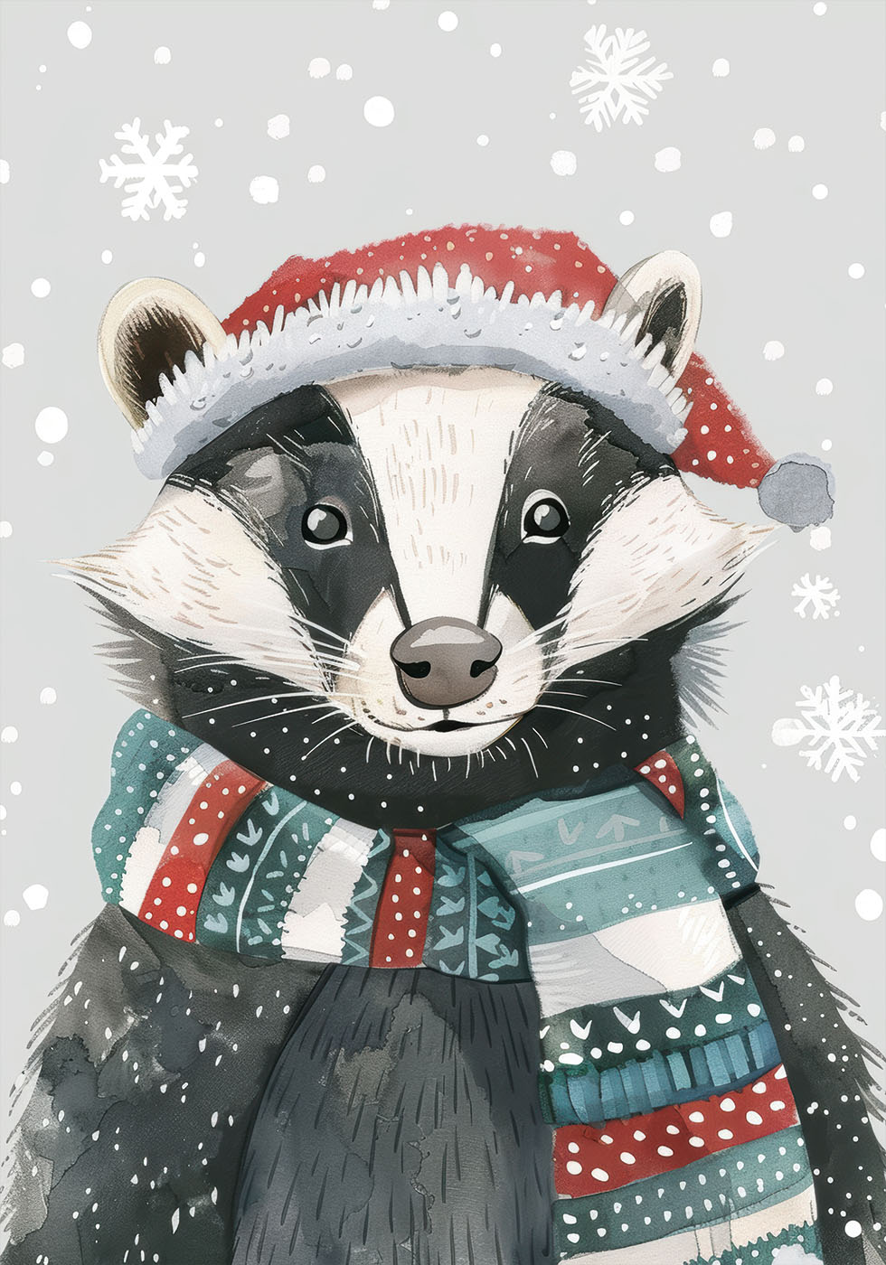 Festive Badger with Santa Hat Poster