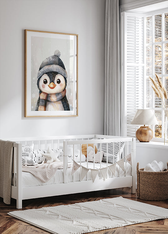 Watercolor Cute Baby Penguin in a Hat Poster