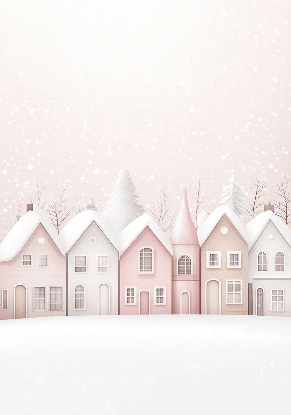 Watercolor Snowy Pink Houses Poster