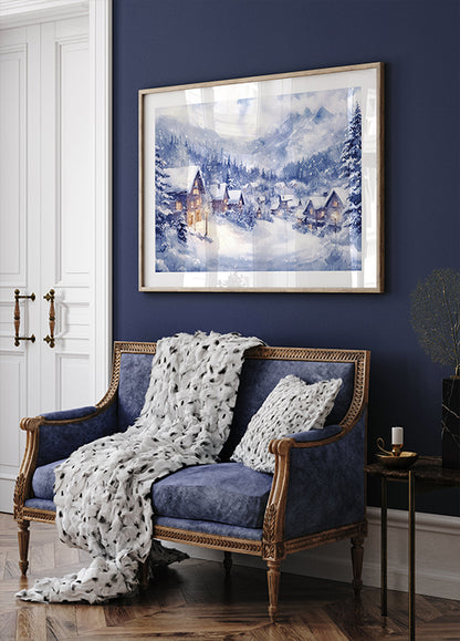 Watercolor Winter Mountain Village №2 Poster