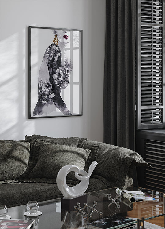 Watercolor Woman with Flowers №1 Poster