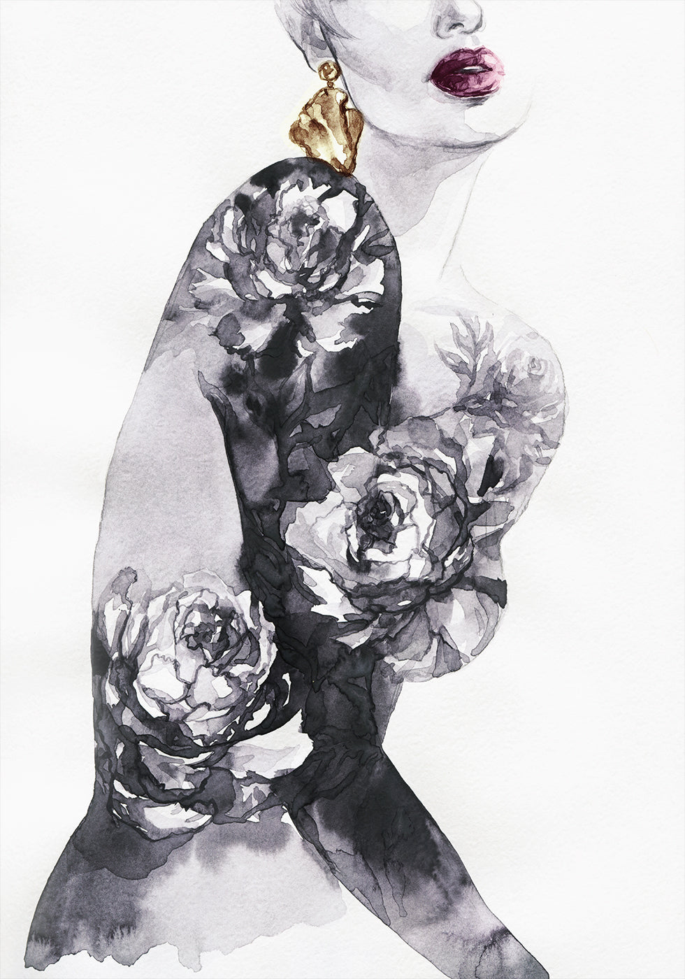 Watercolor Woman with Flowers №1 Poster