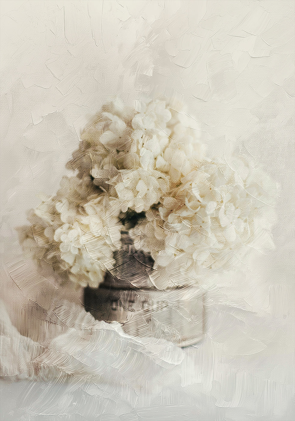 White Hydrangeas in Vase Poster