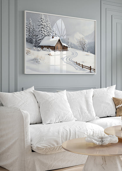 Winter Cozy Cabin in Snowy Forest Poster