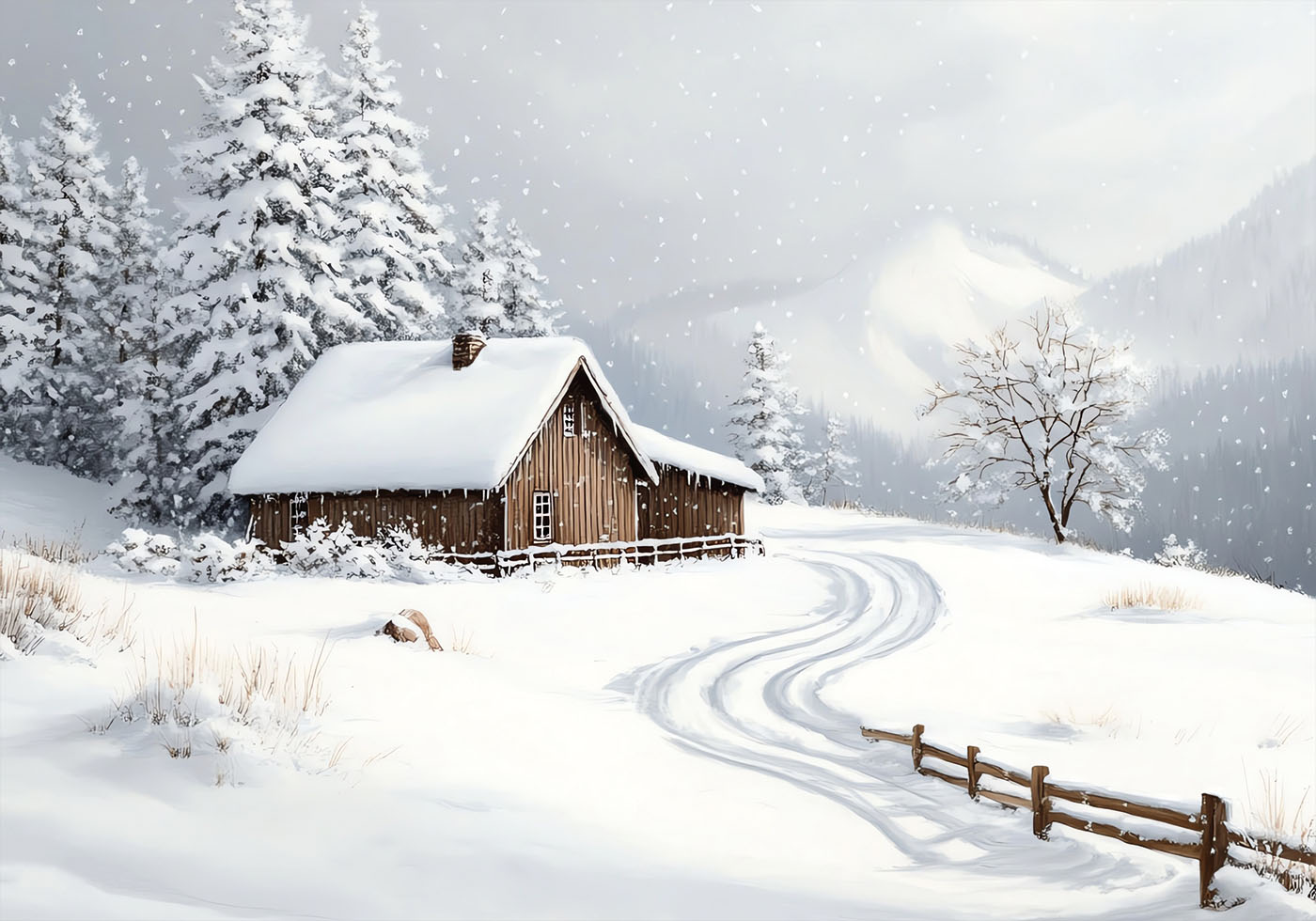 Winter Cozy Cabin in Snowy Forest Poster