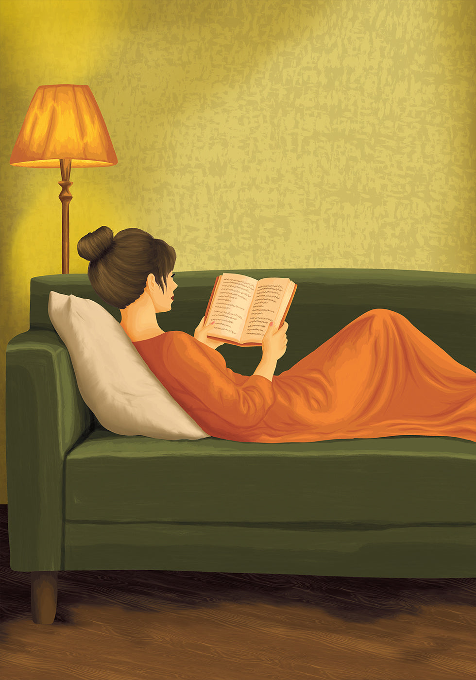 Minimalist Green Portrait Woman Reading Poster