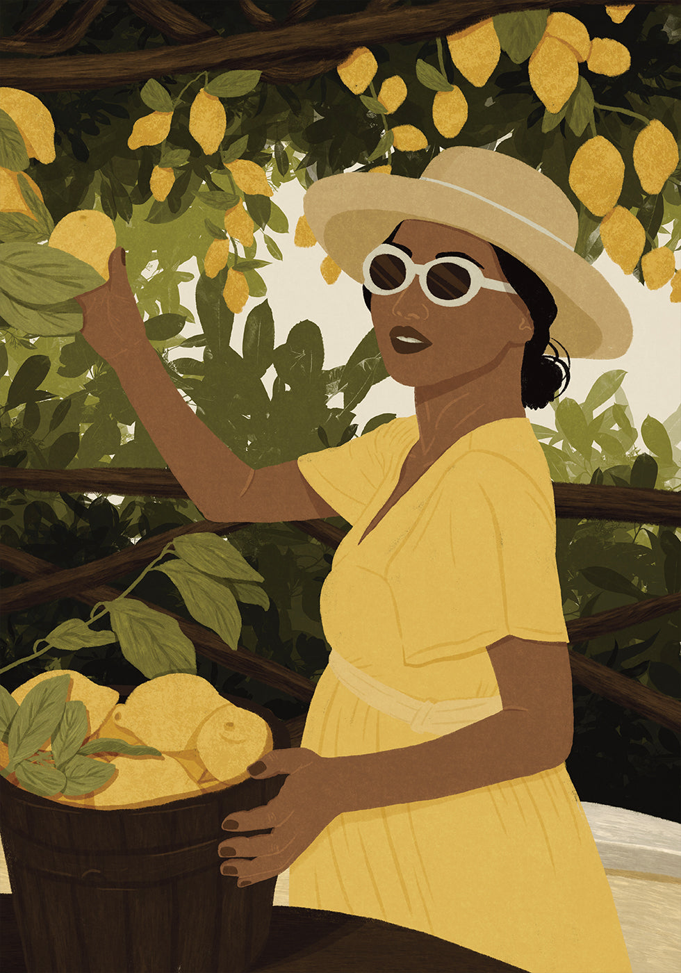 Lemon Garden Woman, Summer Citrus Harvest Poster