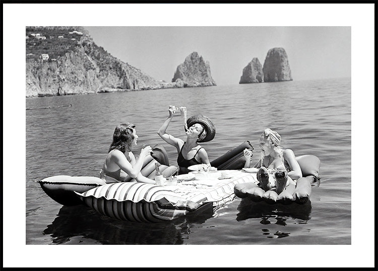 Vintage Summer, Women Eating Pasta on a Lake Poster
