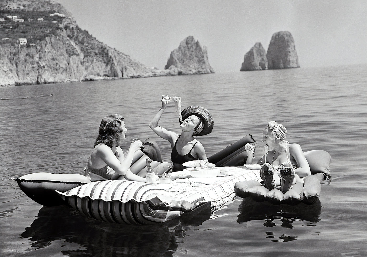 Vintage Summer, Women Eating Pasta on a Lake Poster