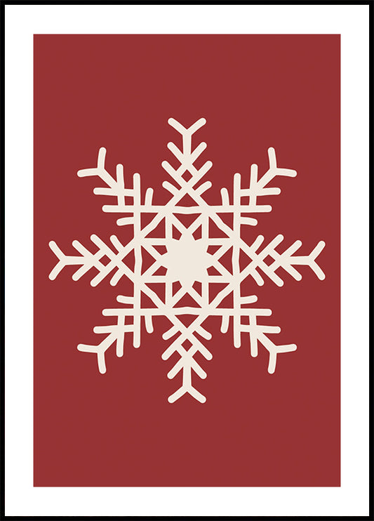 a white snowflake on a red background