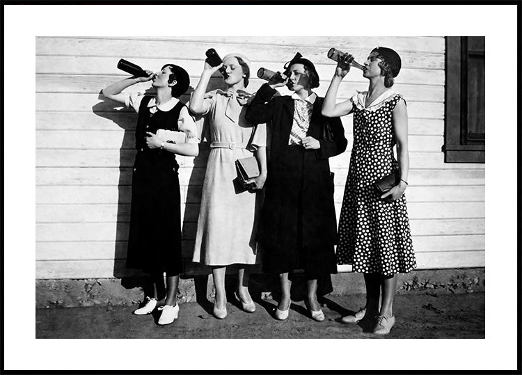 Vintage Women Drinking Beer Black & White Poster