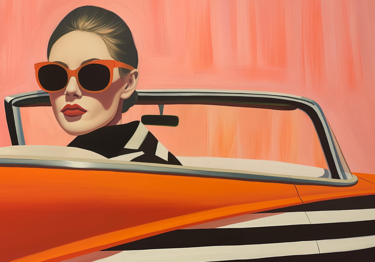 Stylish Woman Orange Car