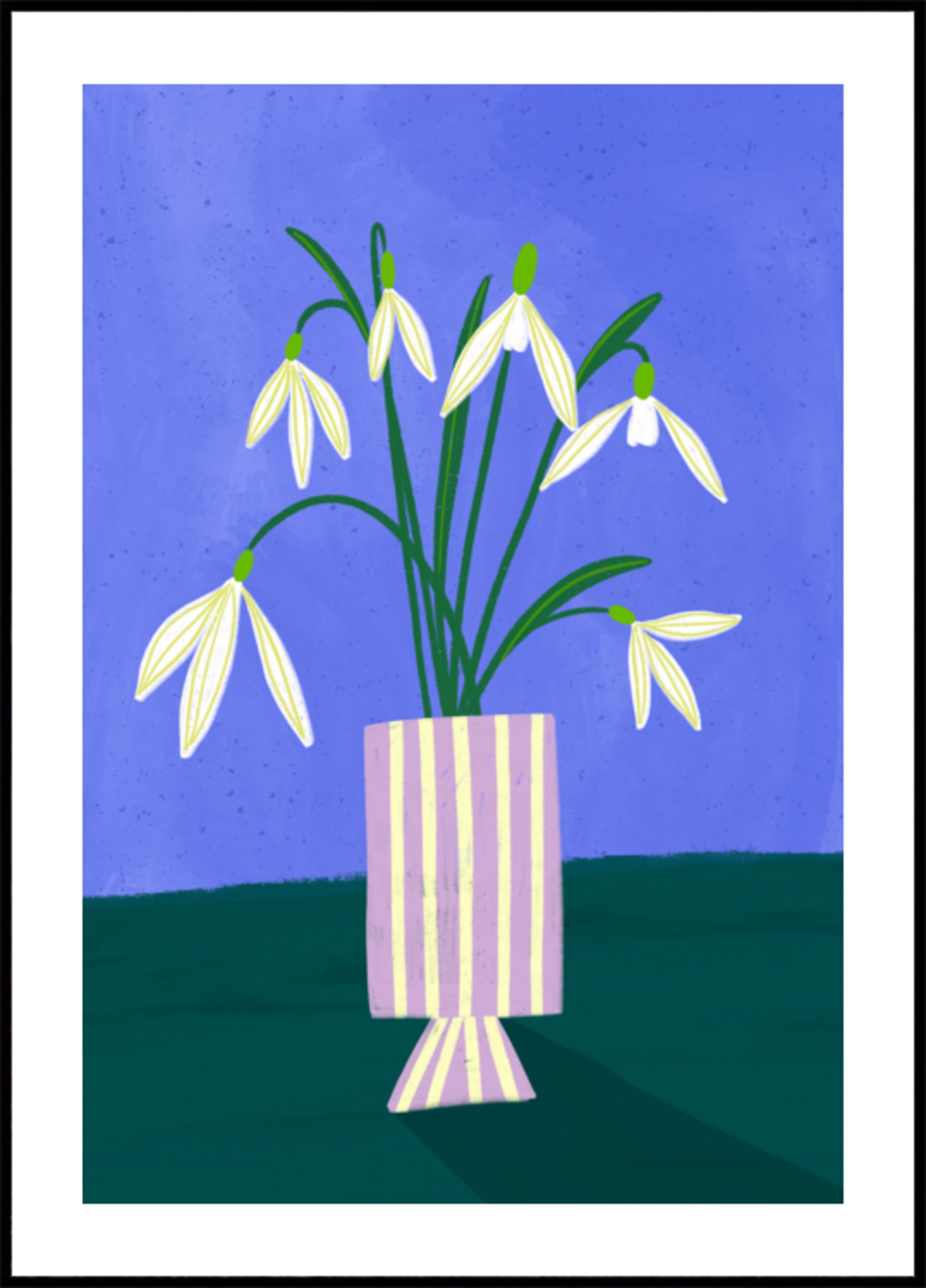 Snowdrops in Striped Vase