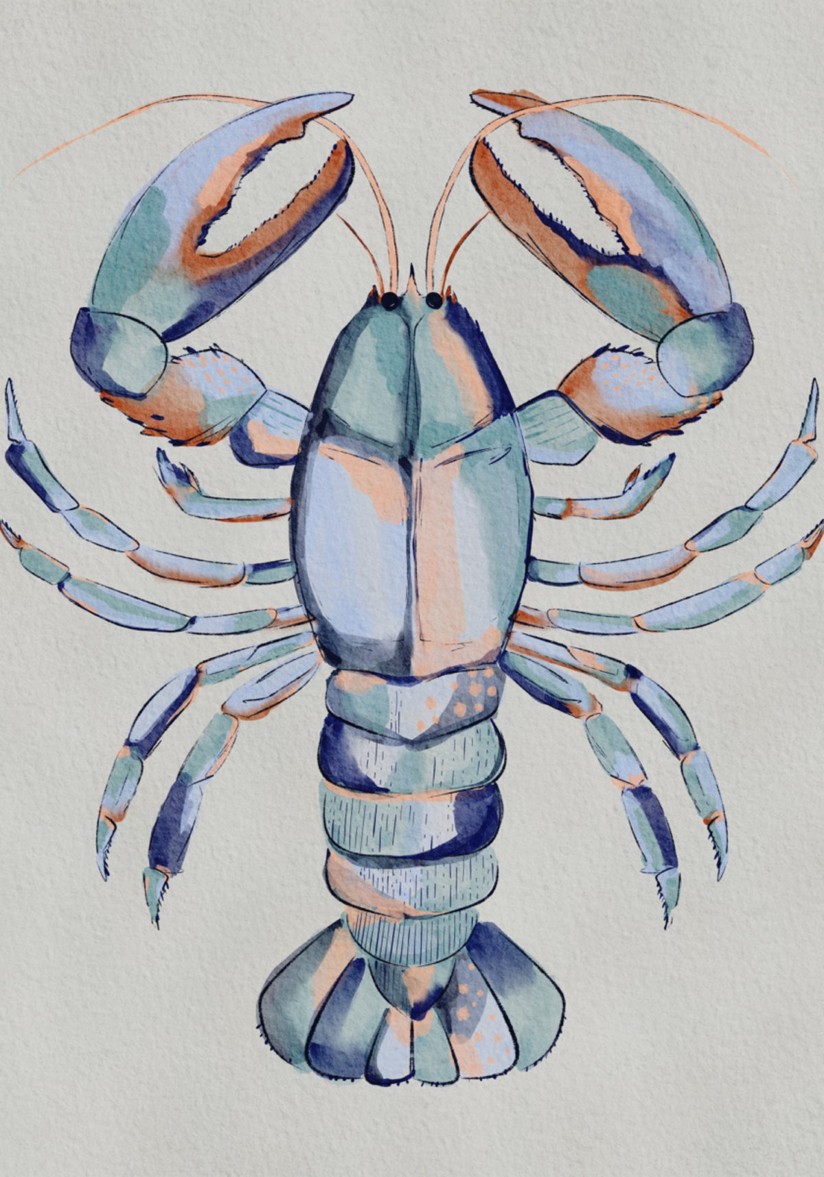 Watercolor Blue Lobster