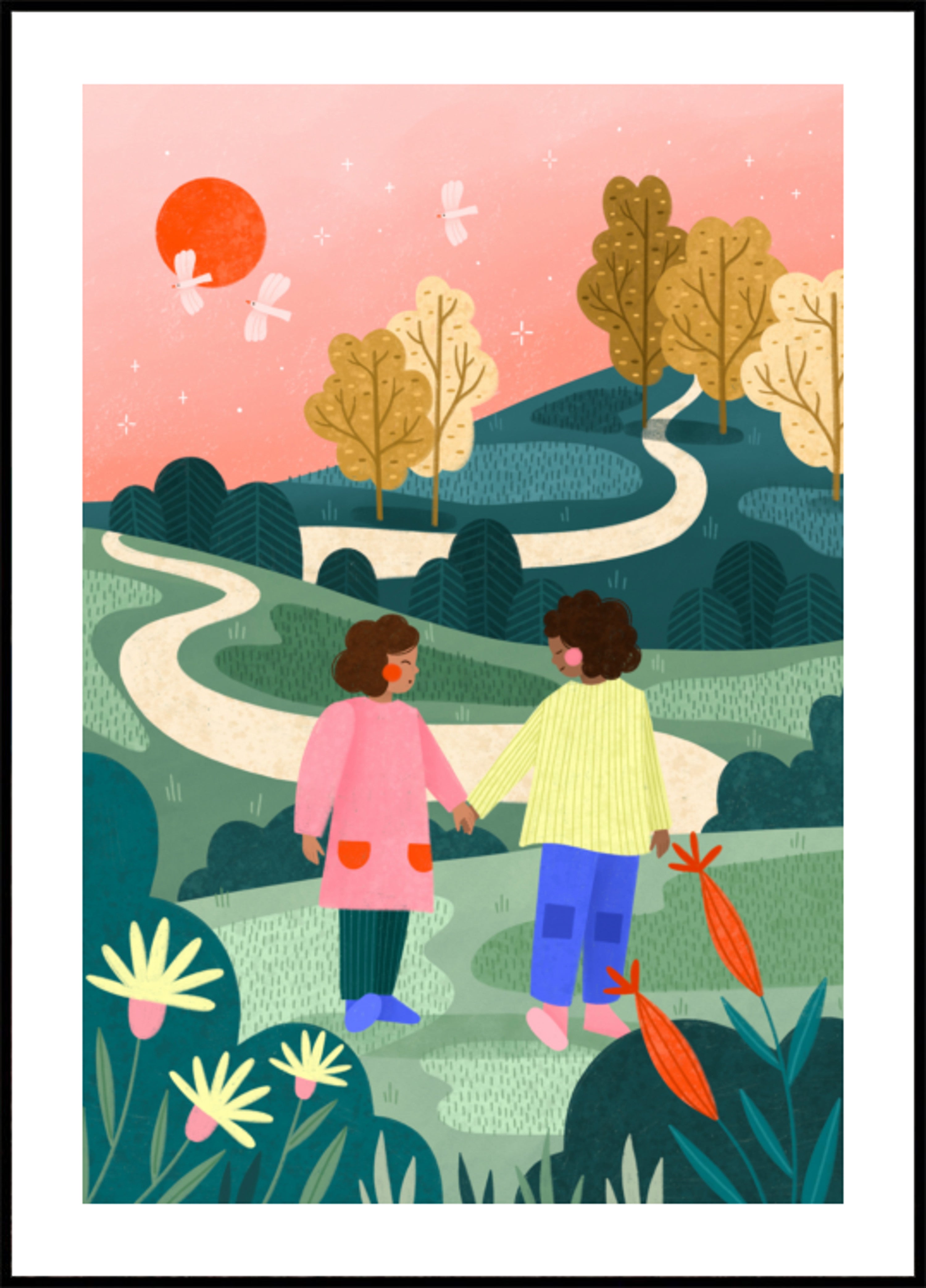 Friends Walking Winding Path
