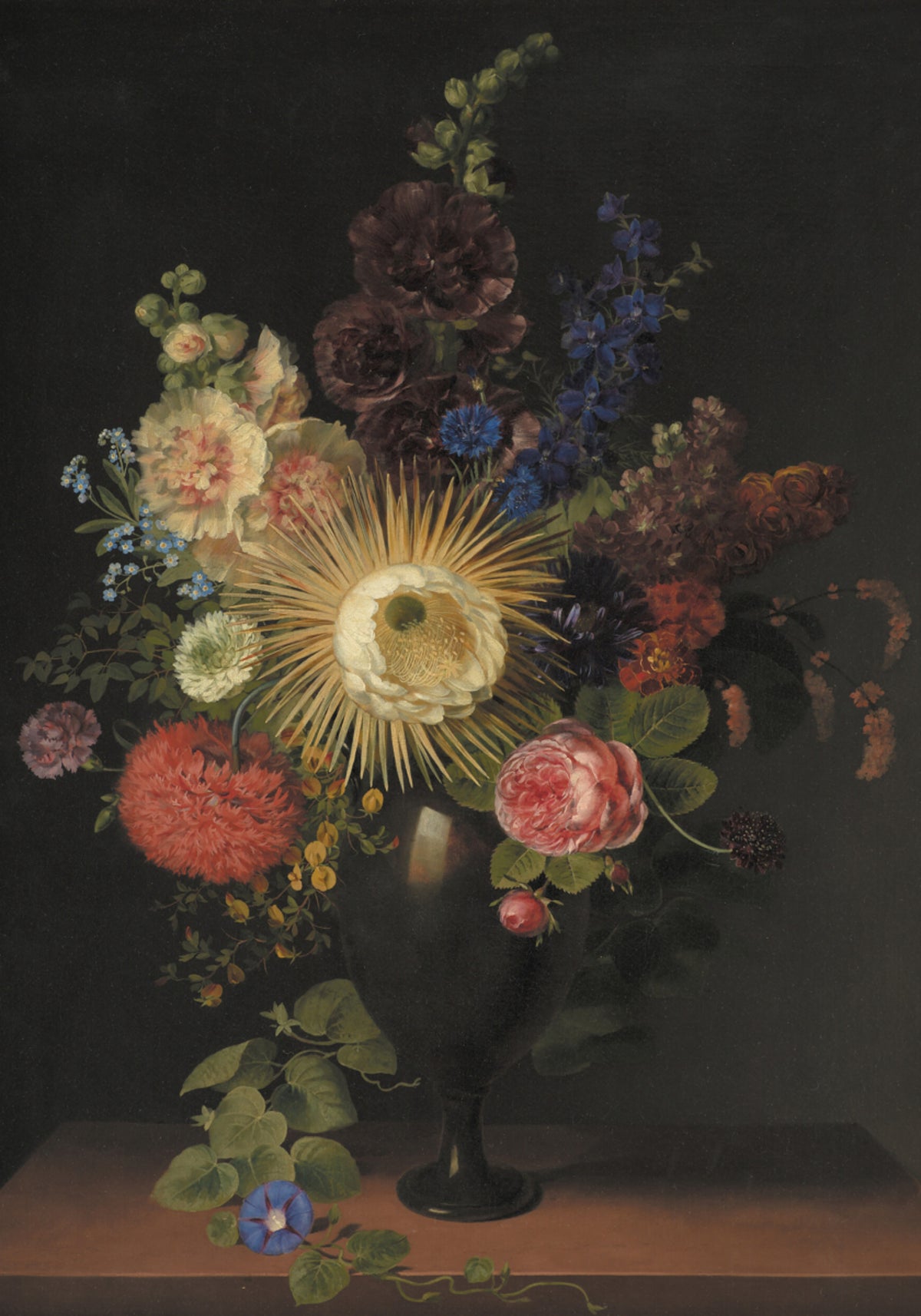 A Porphyry Vase With Cactus Grandiflora and Other Flowers By C. D. Fritzsch