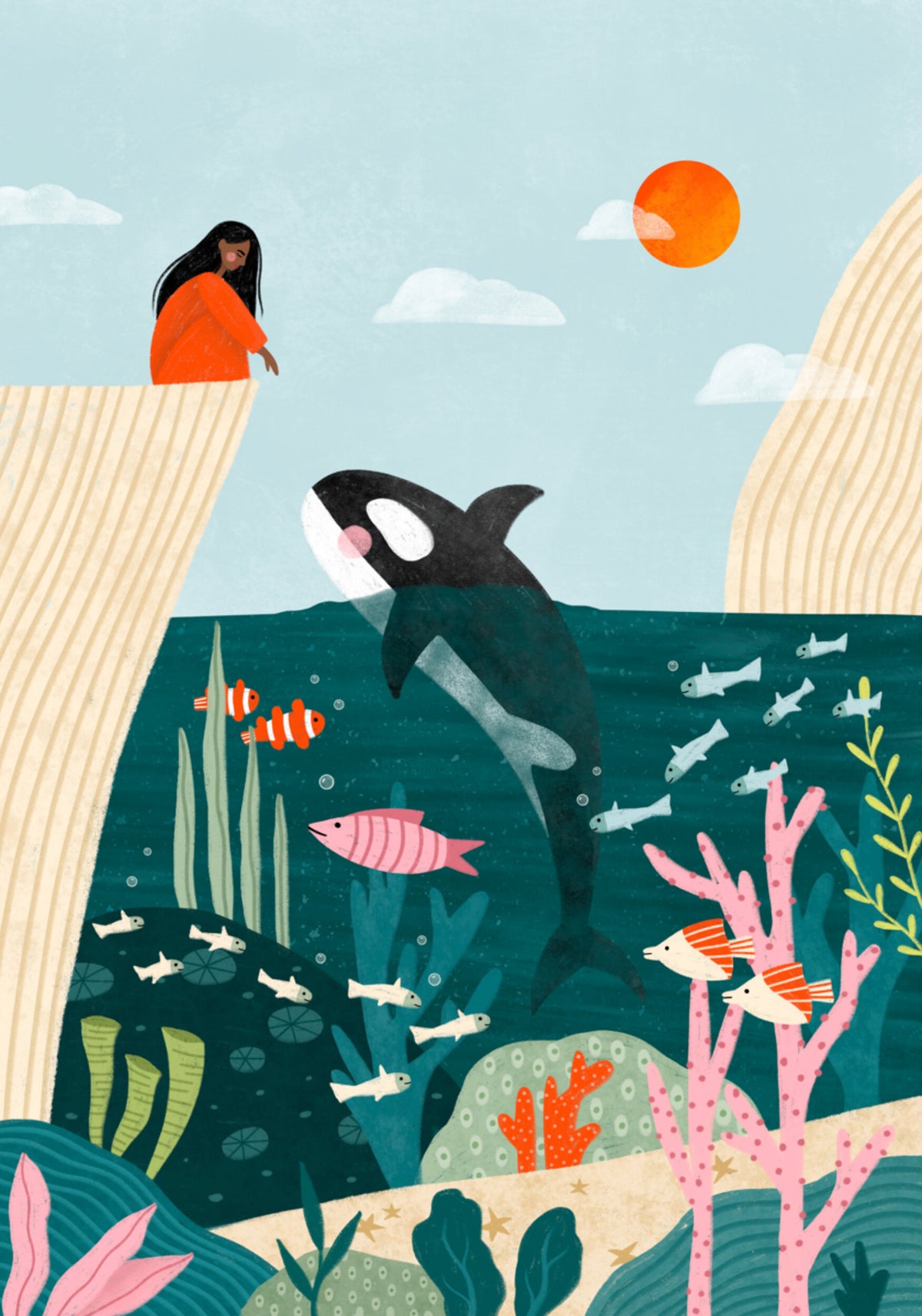 Girl Watches Ocean Life