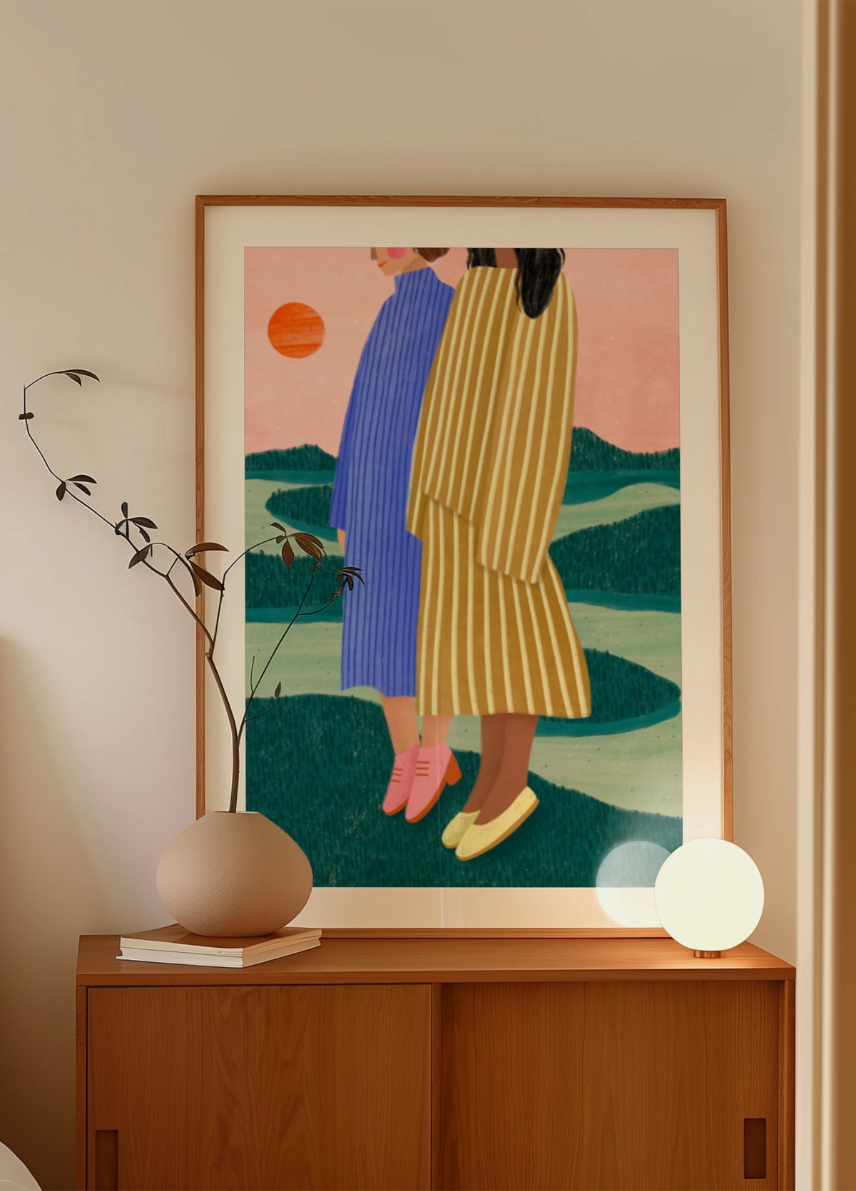 Women Overlook Serene Landscape