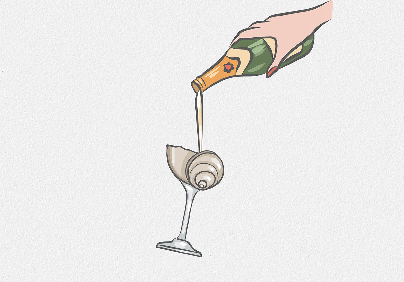 Champagne and Seashell, Coastal Glam Illustration Poster