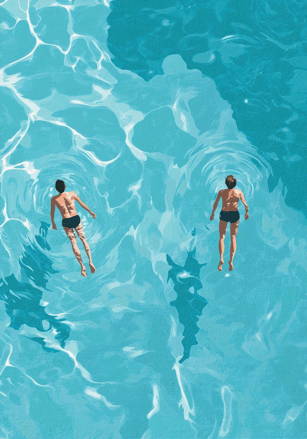 Swimmers in Blue Sea Poster