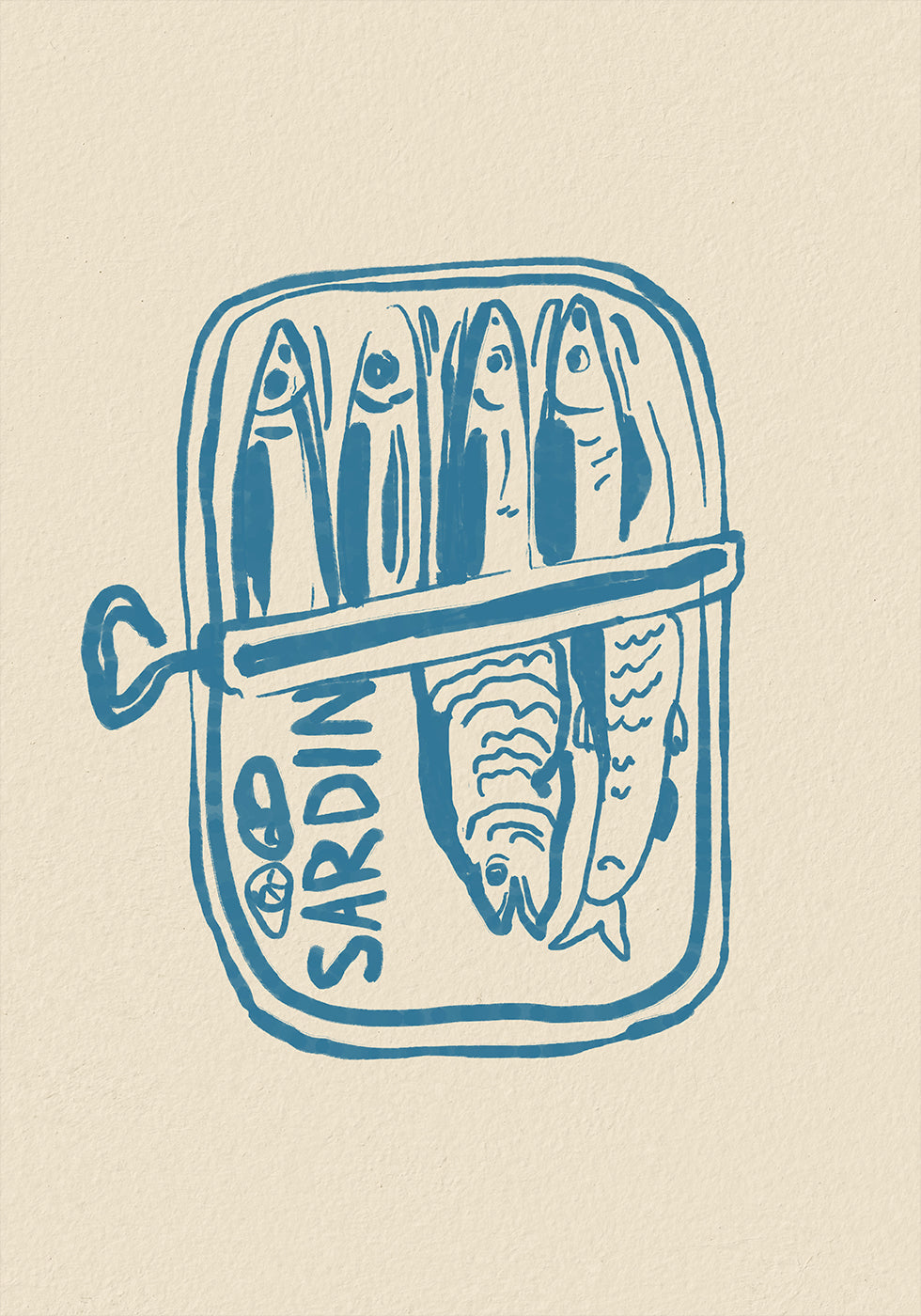Sardines, Blue Canned Fish Illustration Poster