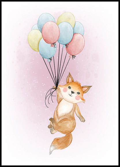 Happy Fox with Balloons Poster